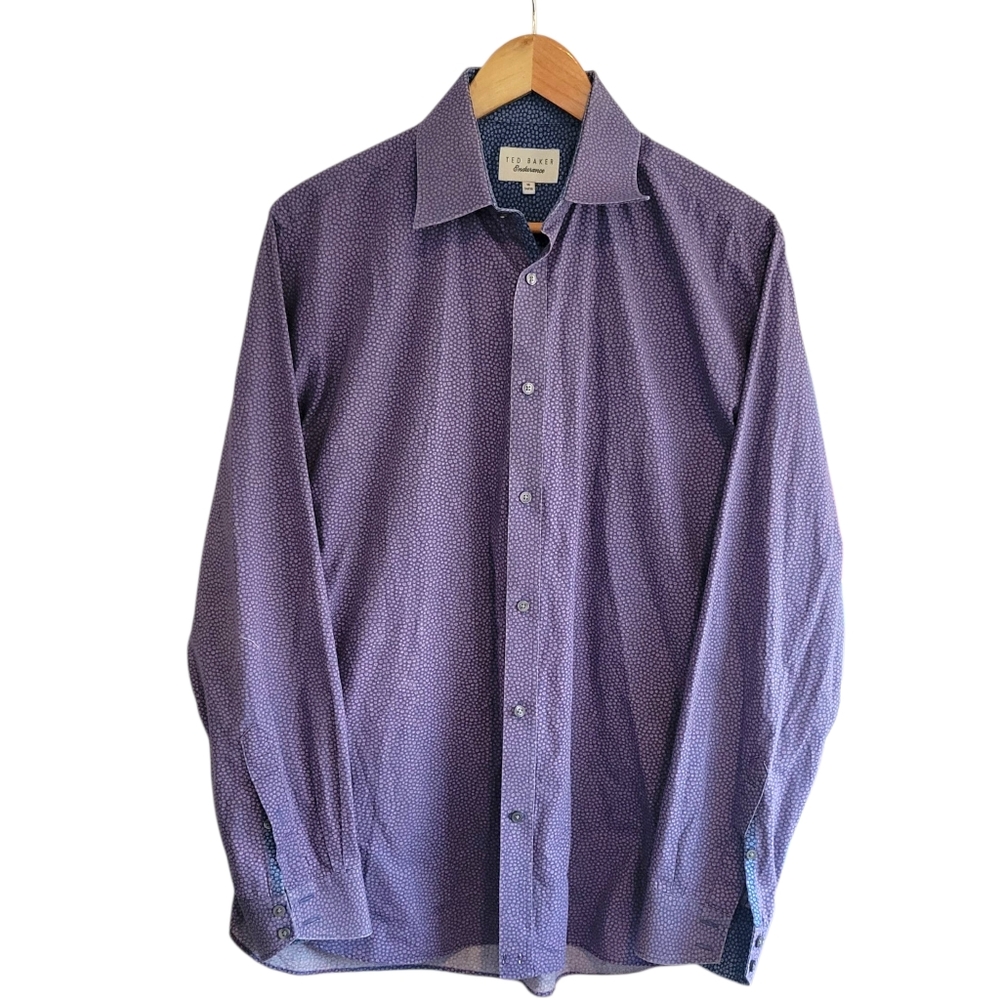 Ted Baker Purple Micro Floral Print Button-Up Slim Fit Dress Shirt 16 34/36